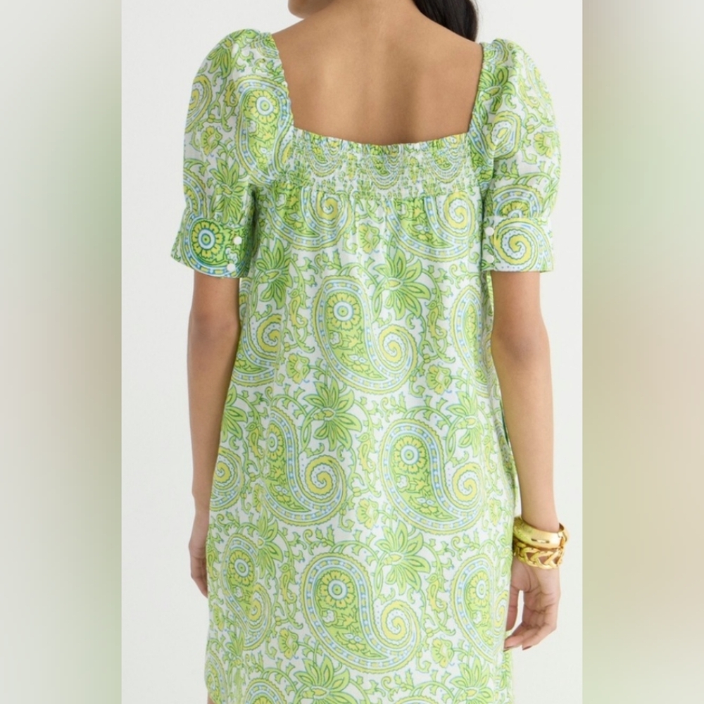 EUC....J. Crew 100% Organic Cotton Blockprint Citrus Paisley Mini Dress Size XS - Picture 2 of 13